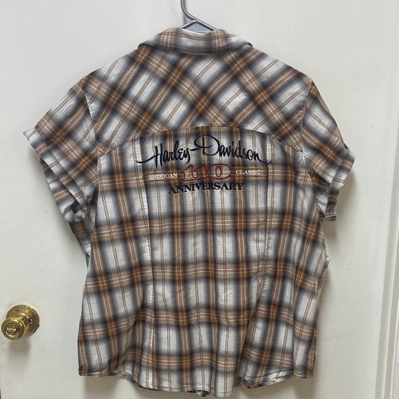 Harley-Davidson Tan and Black Plaid Shirt - Picture 5 of 7